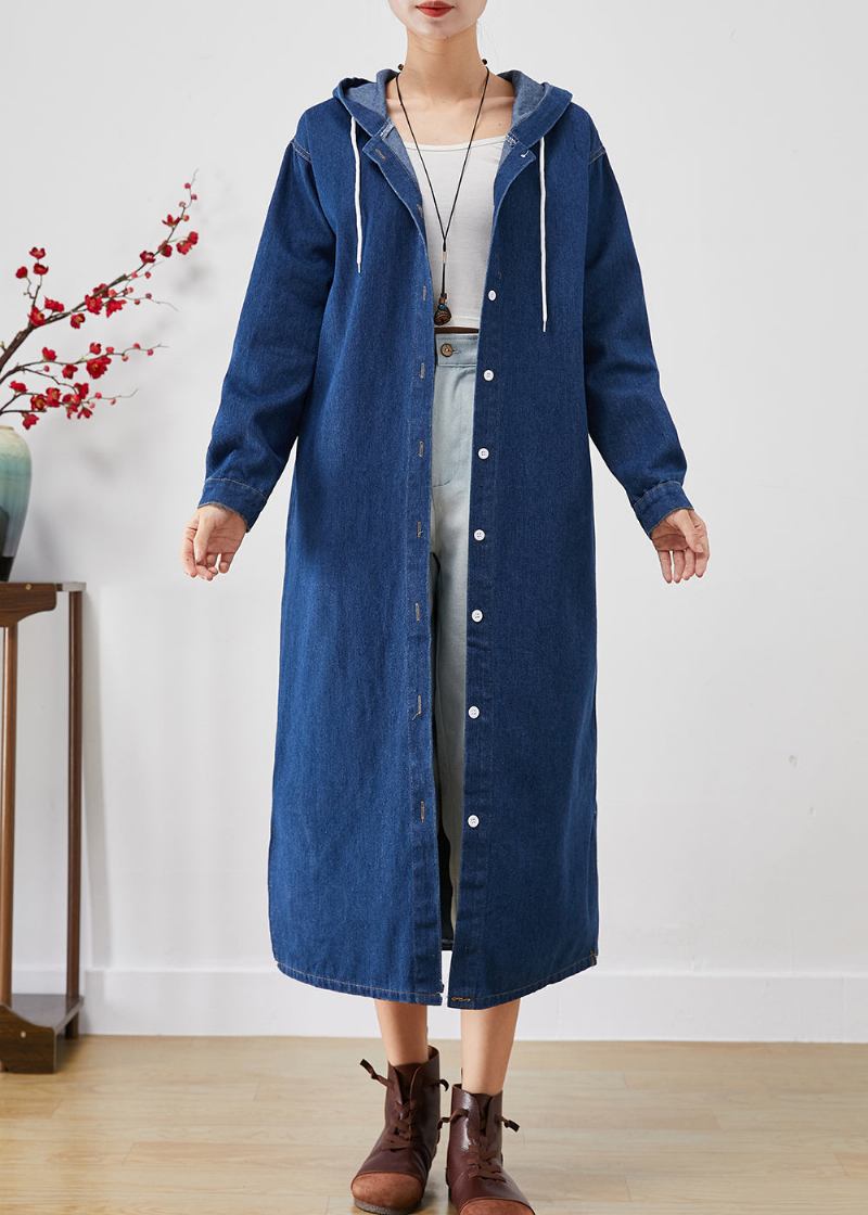 Einfache Blaue Kapuze Button Down Denim Trenchcoats Herbst - Damen-Trenchcoats