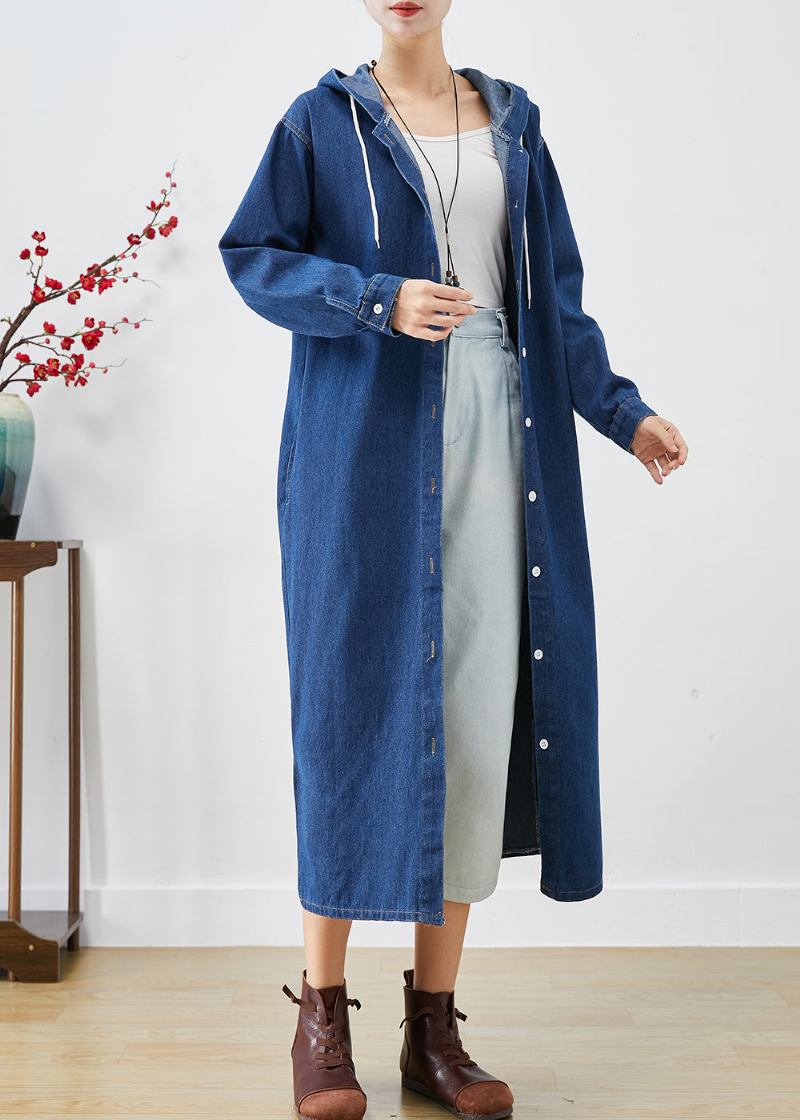 Einfache Blaue Kapuze Button Down Denim Trenchcoats Herbst - Damen-Trenchcoats