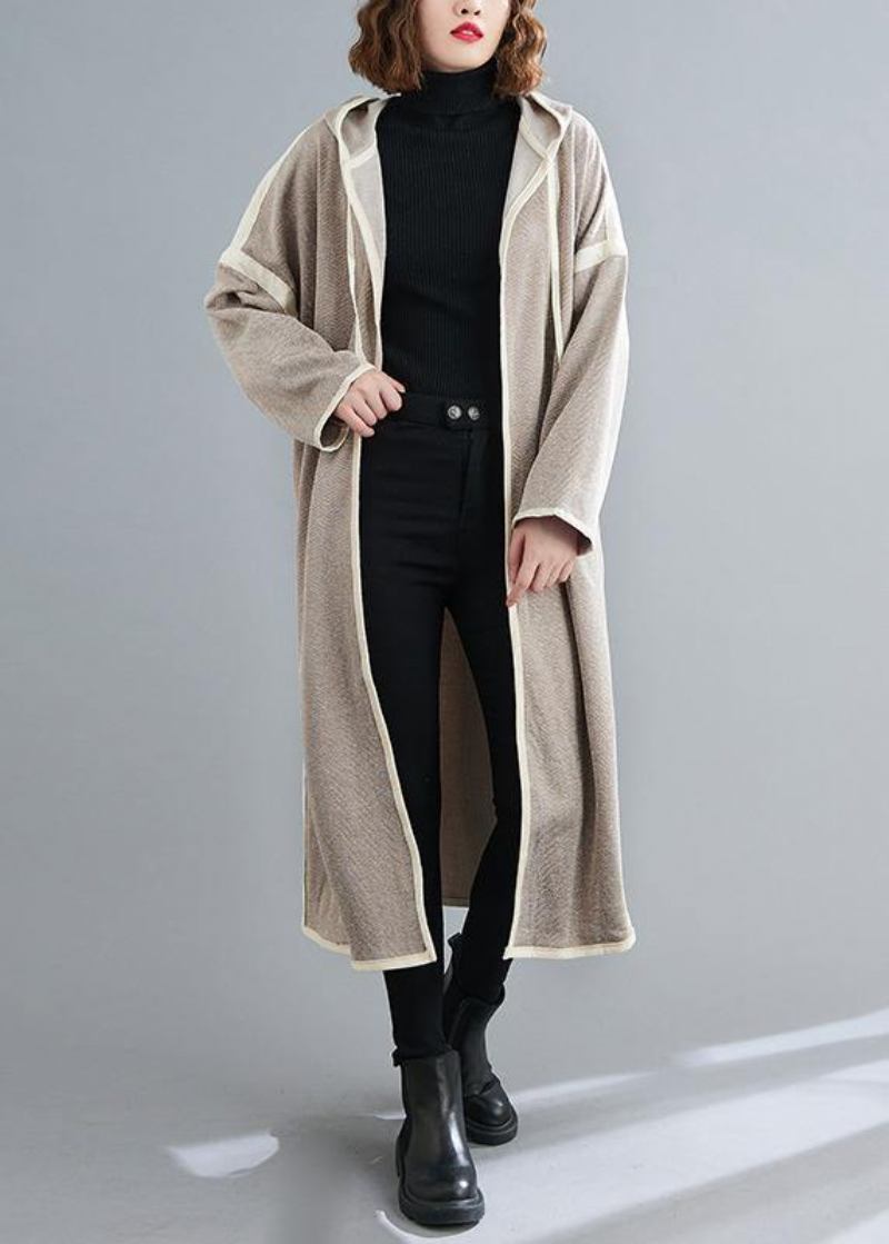 Einfache Gestreifte Tunika Mäntel Outfits Kapuzen Patchwork Mantel - Damen-Trenchcoats