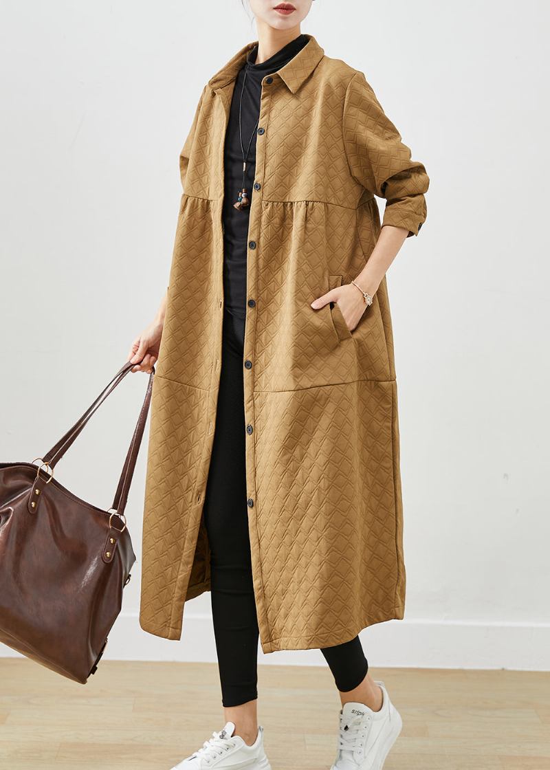 Einfache Khaki Übergroße Taschen Patchwork Baumwolljacken Herbst - Damen-Trenchcoats