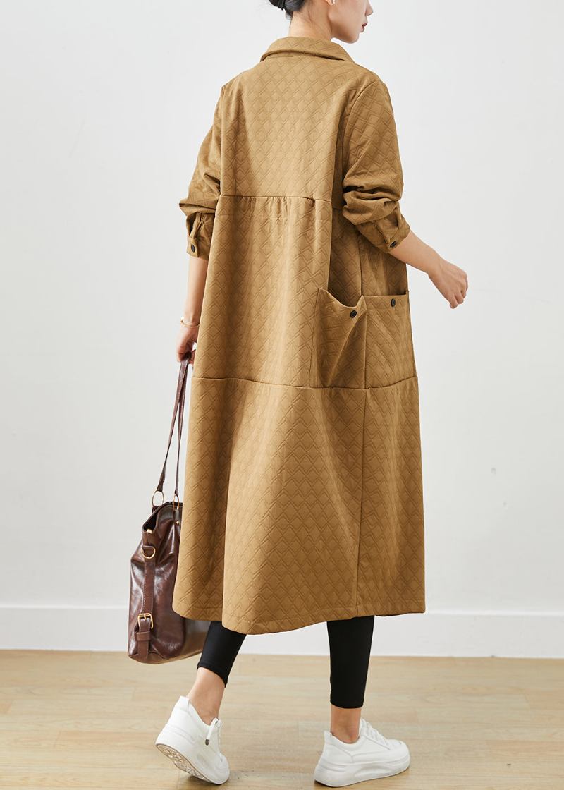 Einfache Khaki Übergroße Taschen Patchwork Baumwolljacken Herbst - Damen-Trenchcoats