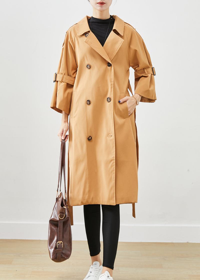 Einzigartige Khaki Kerb Zweireiher Slim Fit Baumwolle Trenchcoats Herbst - Damen-Trenchcoats