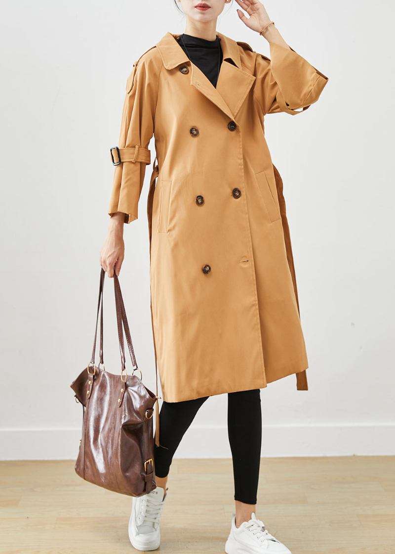 Einzigartige Khaki Kerb Zweireiher Slim Fit Baumwolle Trenchcoats Herbst - Damen-Trenchcoats