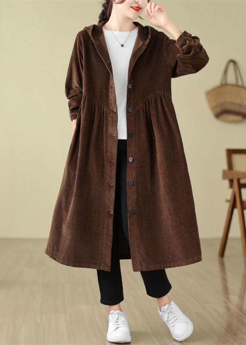 Einzigartige Mulberry Patchwork Wrinkled Button Cord Kapuzen Trenchcoats Herbst - Maulbeere