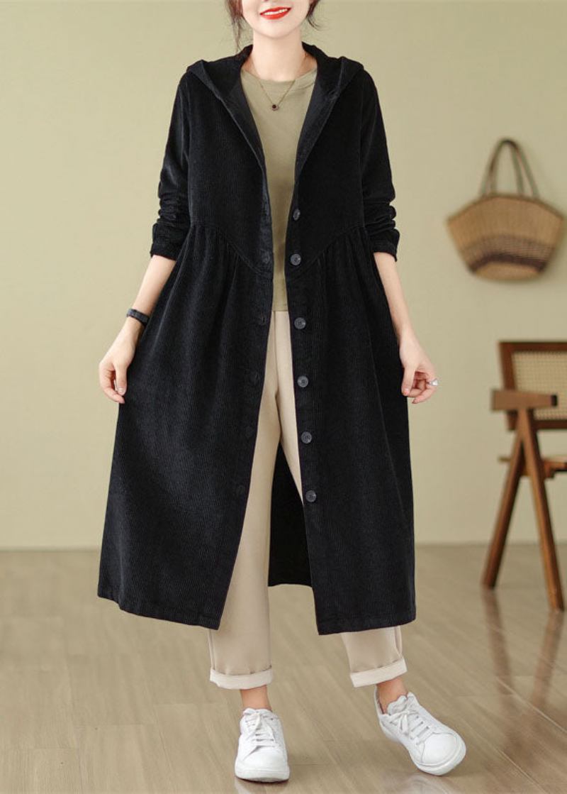 Einzigartige Mulberry Patchwork Wrinkled Button Cord Kapuzen Trenchcoats Herbst - Maulbeere