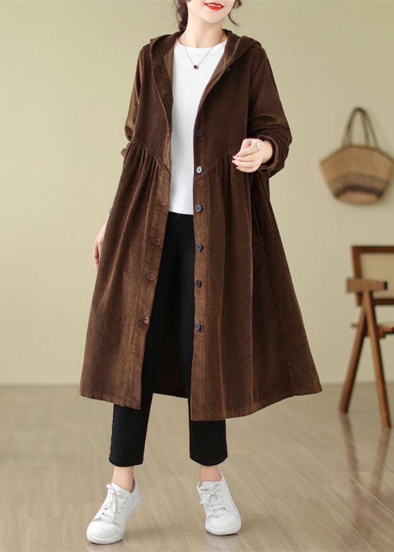 Einzigartige Mulberry Patchwork Wrinkled Button Cord Kapuzen Trenchcoats Herbst - Maulbeere