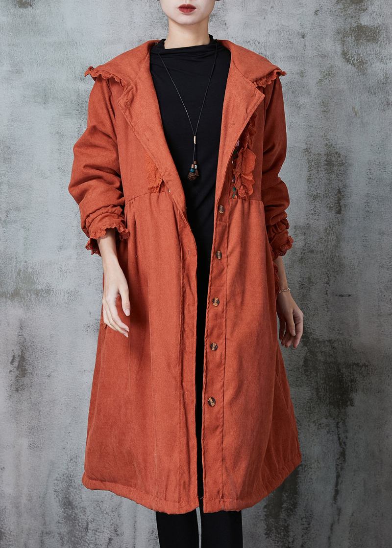 Einzigartiger Orangefarbener Trenchcoat Mit Feiner Füllung Aus Baumwolle Mit Patchwork-spitze Und Stickereien Frühling - Damen-Trenchcoats