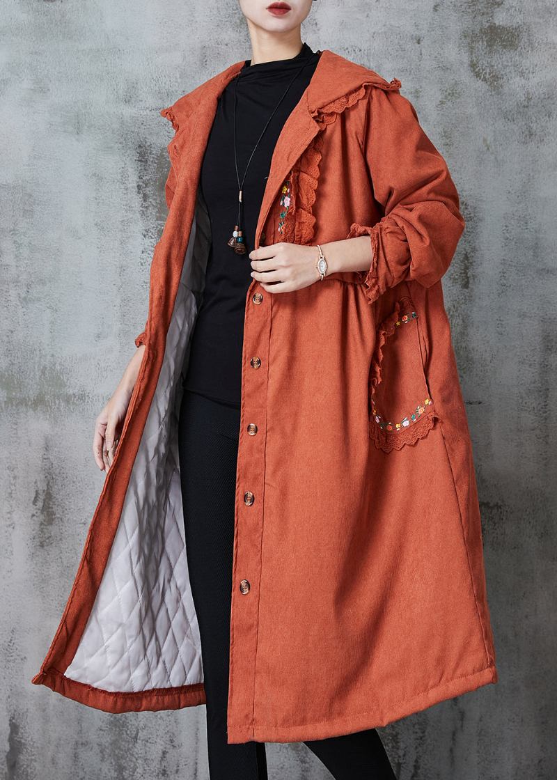 Einzigartiger Orangefarbener Trenchcoat Mit Feiner Füllung Aus Baumwolle Mit Patchwork-spitze Und Stickereien Frühling - Damen-Trenchcoats