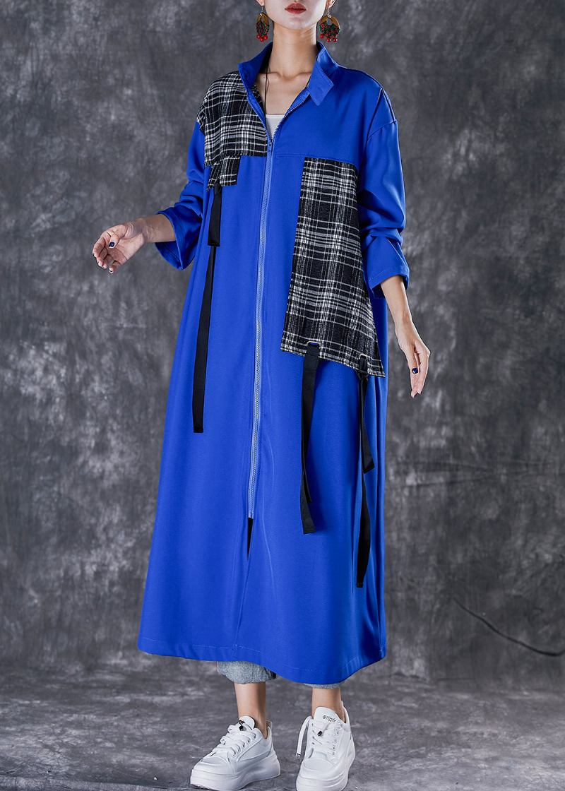 Einzigartiger Übergroßer Trenchcoat Aus Baumwolle Mit Patchwork-applikationen In Blau Für Den Herbst - Damen-Trenchcoats