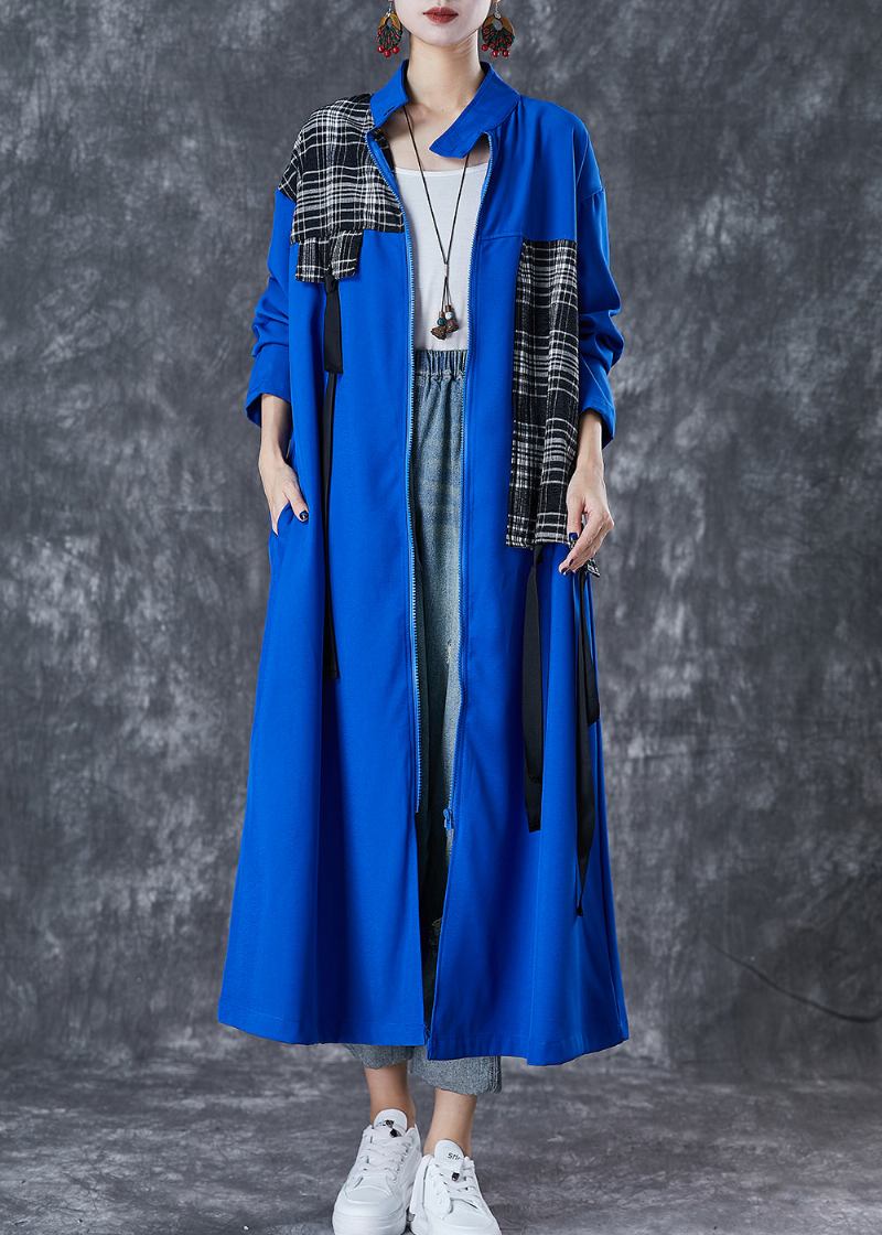 Einzigartiger Übergroßer Trenchcoat Aus Baumwolle Mit Patchwork-applikationen In Blau Für Den Herbst - Damen-Trenchcoats