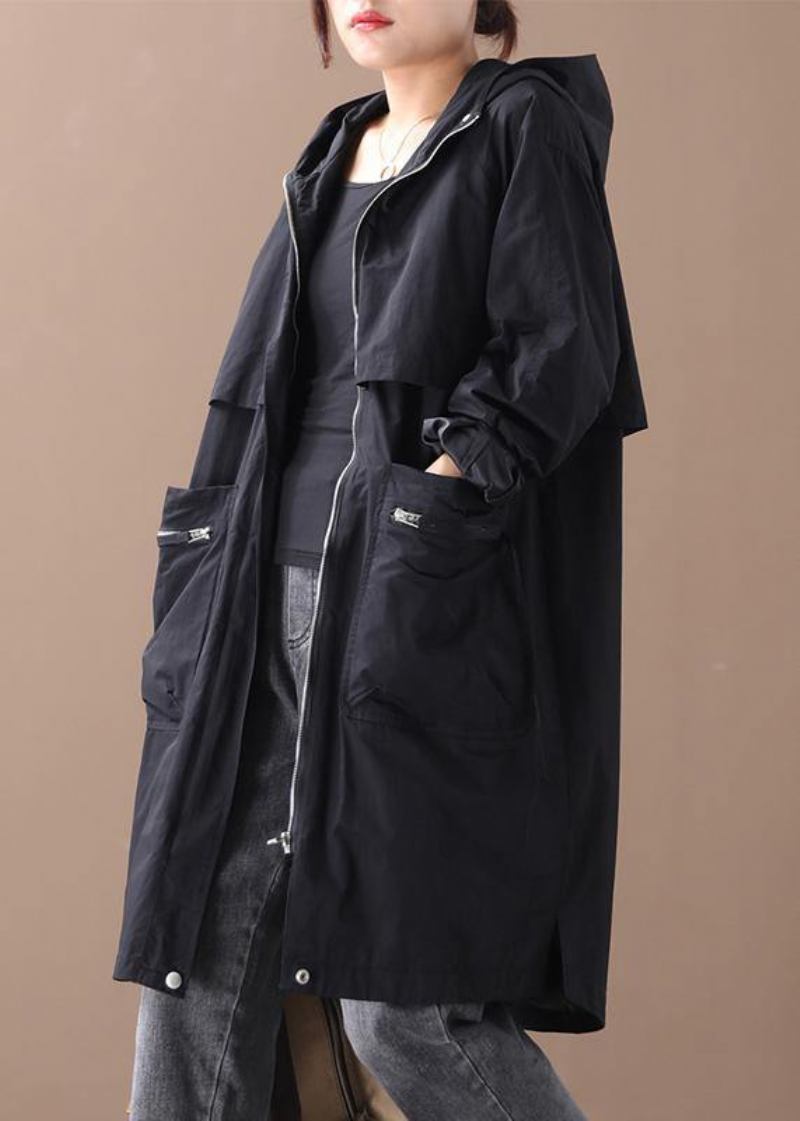 Elegante Kapuzenjacke Mit Reißverschluss In Übergröße Für Damen In Schwarz