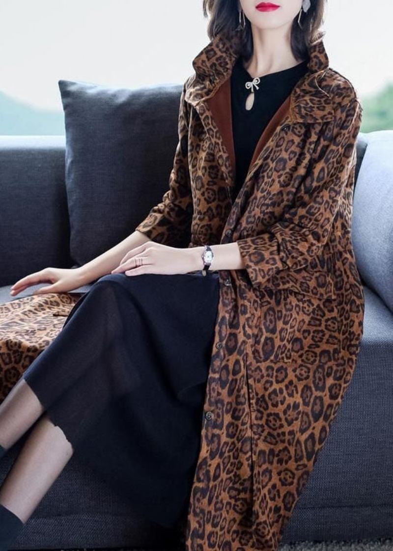 Elegante Leopard Taschen Patchwork Warme Fleece Trenchcoat Winter - Damen-Trenchcoats