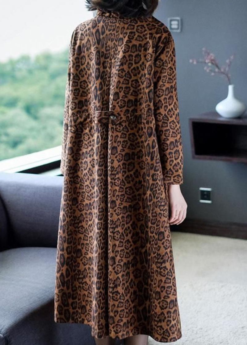 Elegante Leopard Taschen Patchwork Warme Fleece Trenchcoat Winter - Damen-Trenchcoats