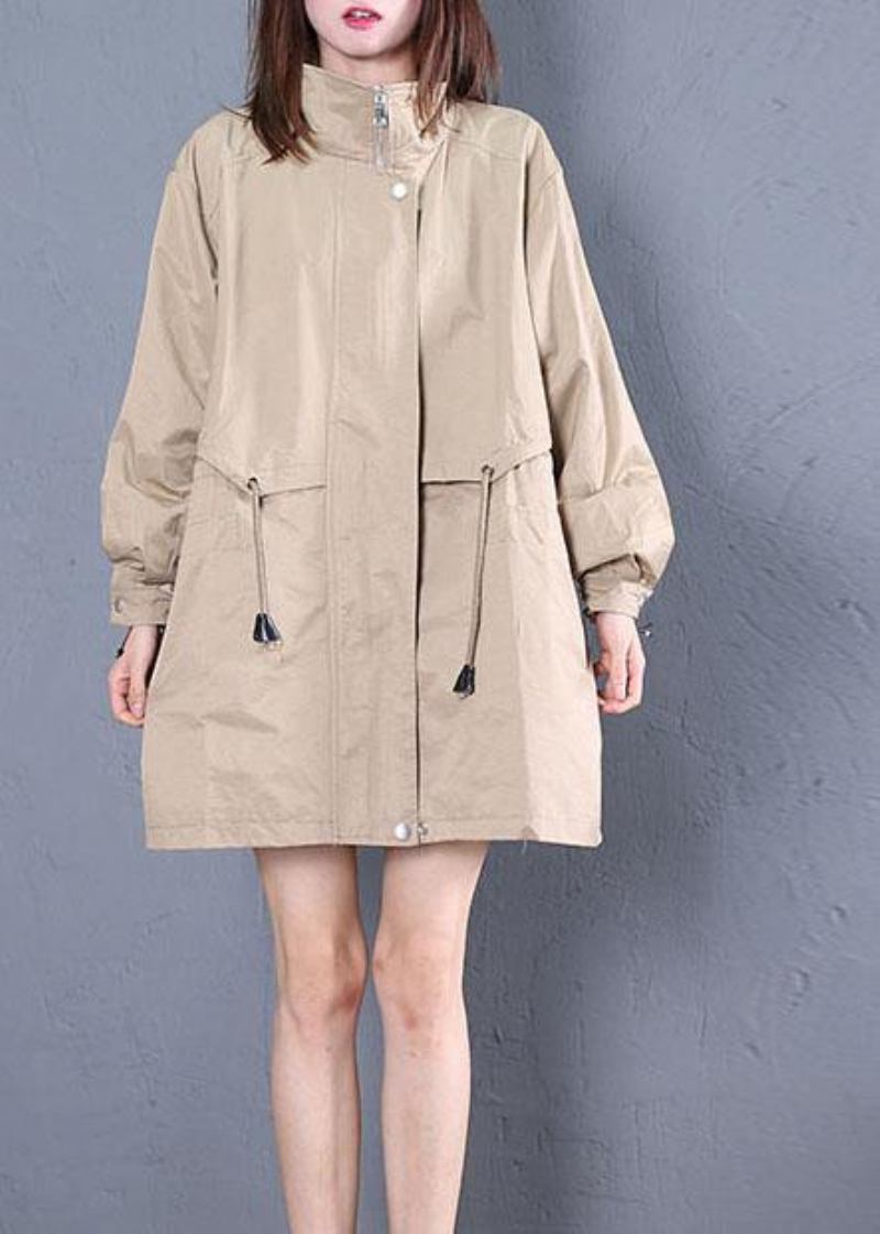 Elegante Locker Sitzende Mittellange Jacken Fallen Khaki Kordelzug Mäntel - Damen-Trenchcoats