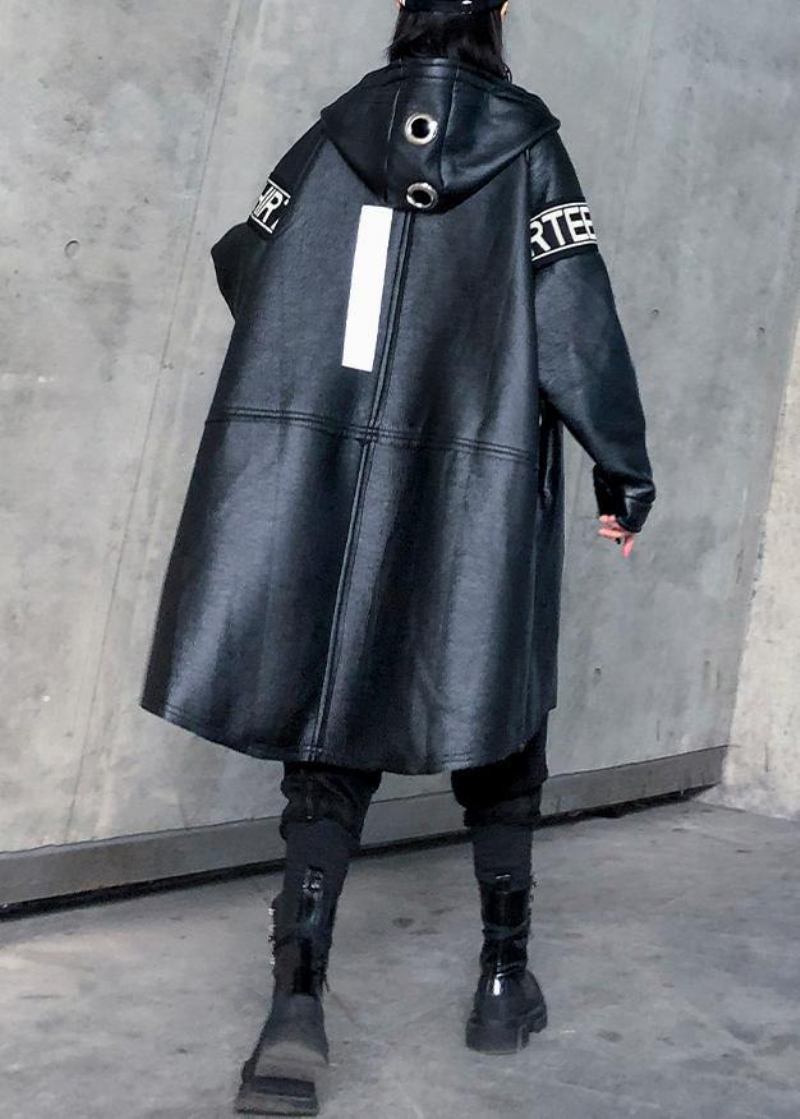 Elegante Schwarze Übergrößenmäntel Damenhemden Mit Kapuze Für Den Winter - Damen-Trenchcoats