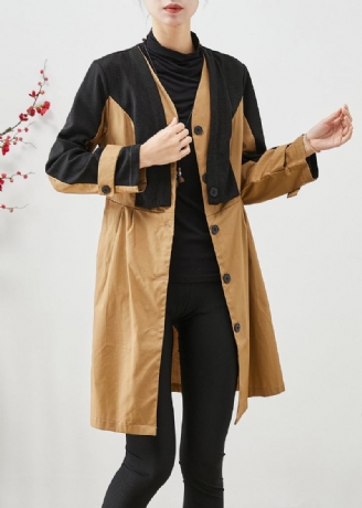 Eleganter Color Block Slim Fit Patchwork Baumwoll Trenchcoat Herbst