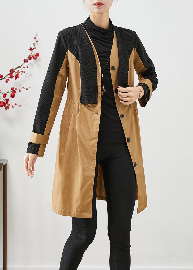 Eleganter Color Block Slim Fit Patchwork Baumwoll Trenchcoat Herbst - Damen-Trenchcoats