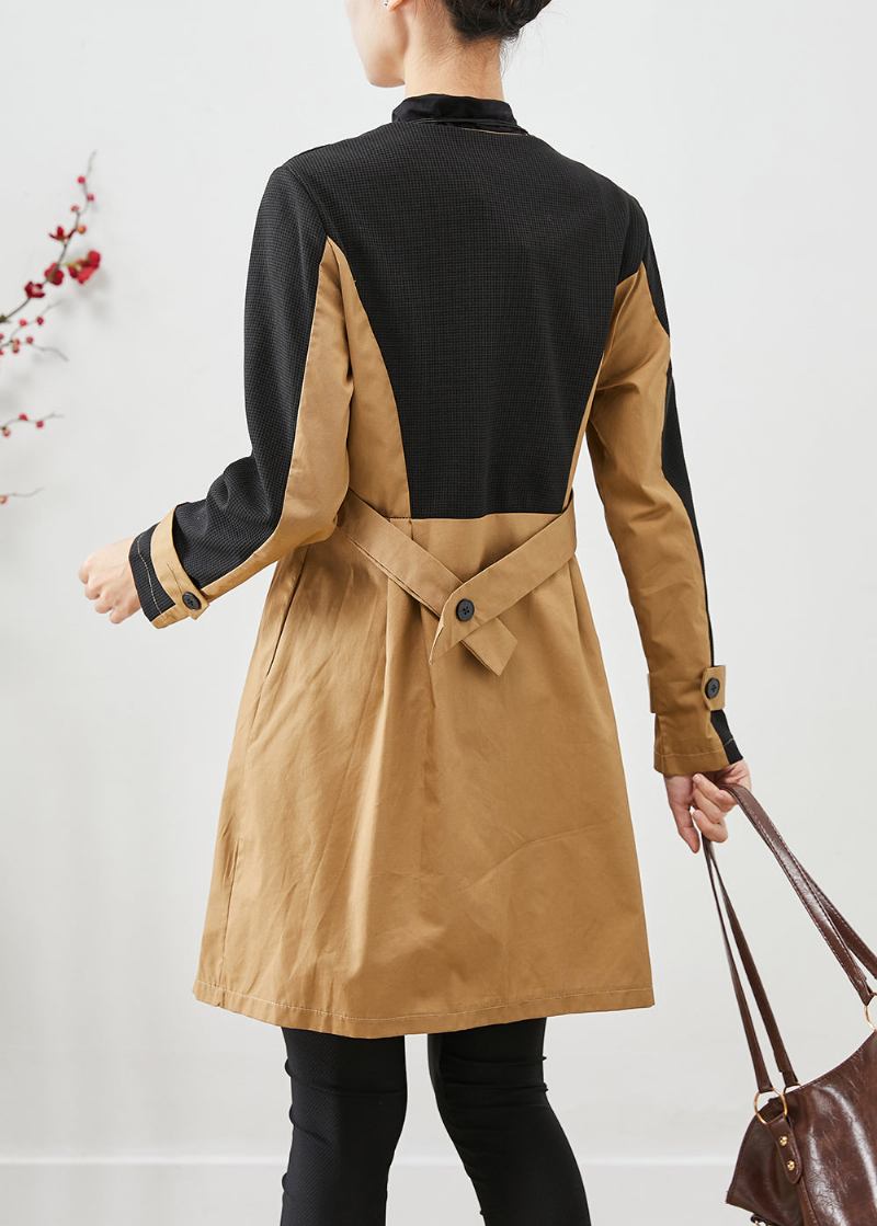 Eleganter Color Block Slim Fit Patchwork Baumwoll Trenchcoat Herbst - Damen-Trenchcoats