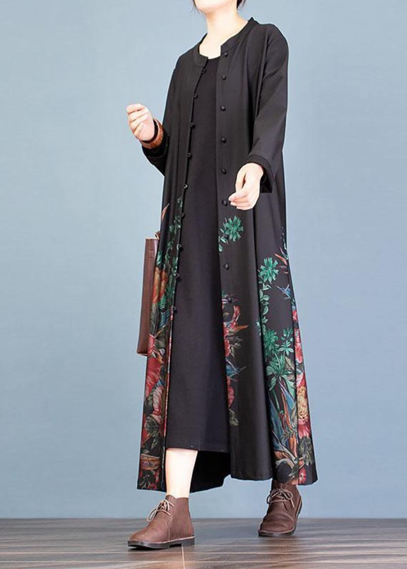 Eleganter Freizeitmantel Für Den Herbst Damenmäntel Mit Schwarzen Prints Trenchcoats - schwarz