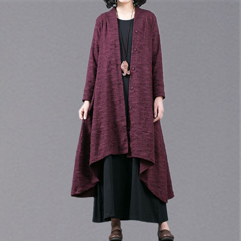 Eleganter Lila Jacquard Maximantel Trendiger Baggy Trenchcoat In Übergröße Mit Großem Saum Und Asymmetrischem Design Feiner Patchwork-mantel