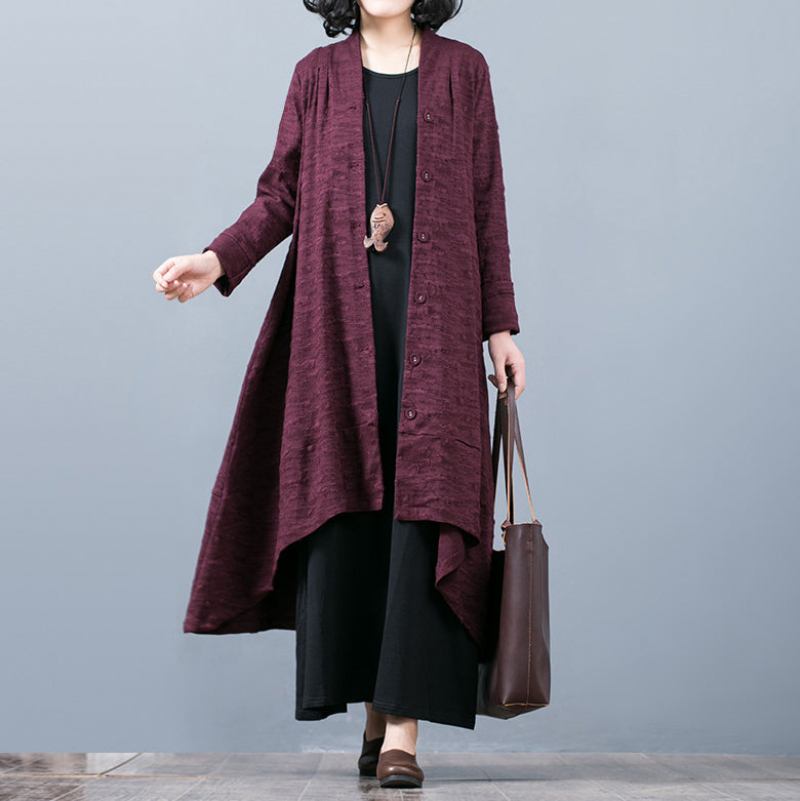 Eleganter Lila Jacquard Maximantel Trendiger Baggy Trenchcoat In Übergröße Mit Großem Saum Und Asymmetrischem Design Feiner Patchwork-mantel - Damen-Trenchcoats