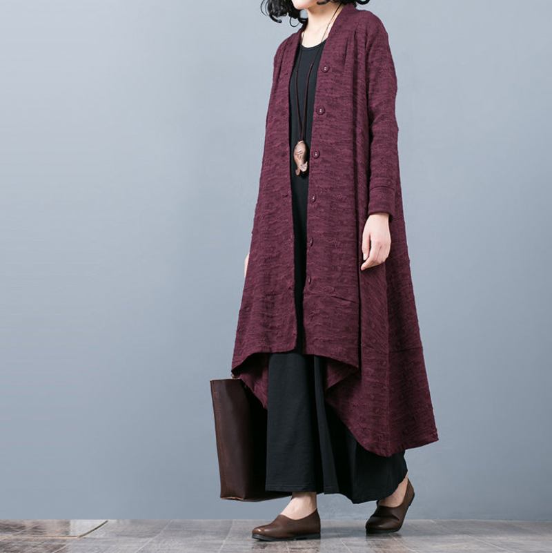 Eleganter Lila Jacquard Maximantel Trendiger Baggy Trenchcoat In Übergröße Mit Großem Saum Und Asymmetrischem Design Feiner Patchwork-mantel - Damen-Trenchcoats