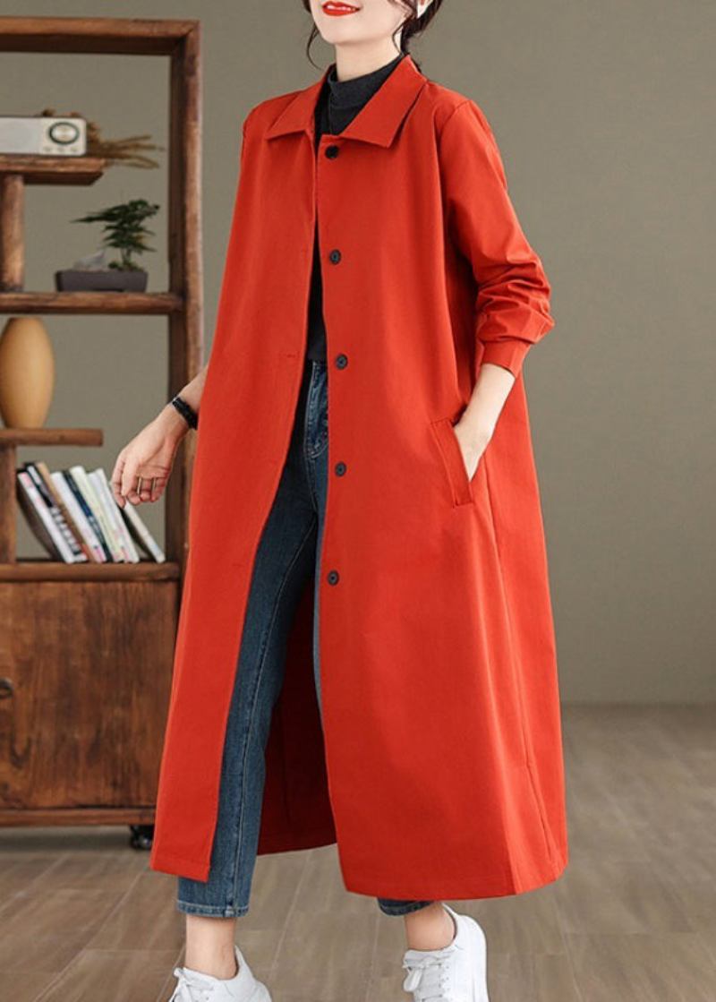 Eleganter Roter Peter Pan Kragen Knopf Baumwolle Trenchcoat Frühling