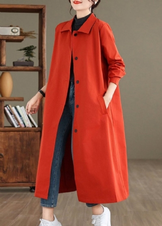 Eleganter Roter Peter Pan Kragen Knopf Baumwolle Trenchcoat Frühling