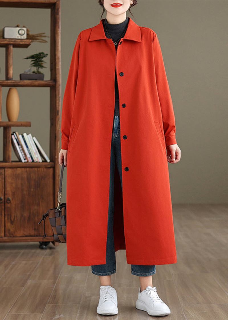 Eleganter Roter Peter Pan Kragen Knopf Baumwolle Trenchcoat Frühling - Damen-Trenchcoats