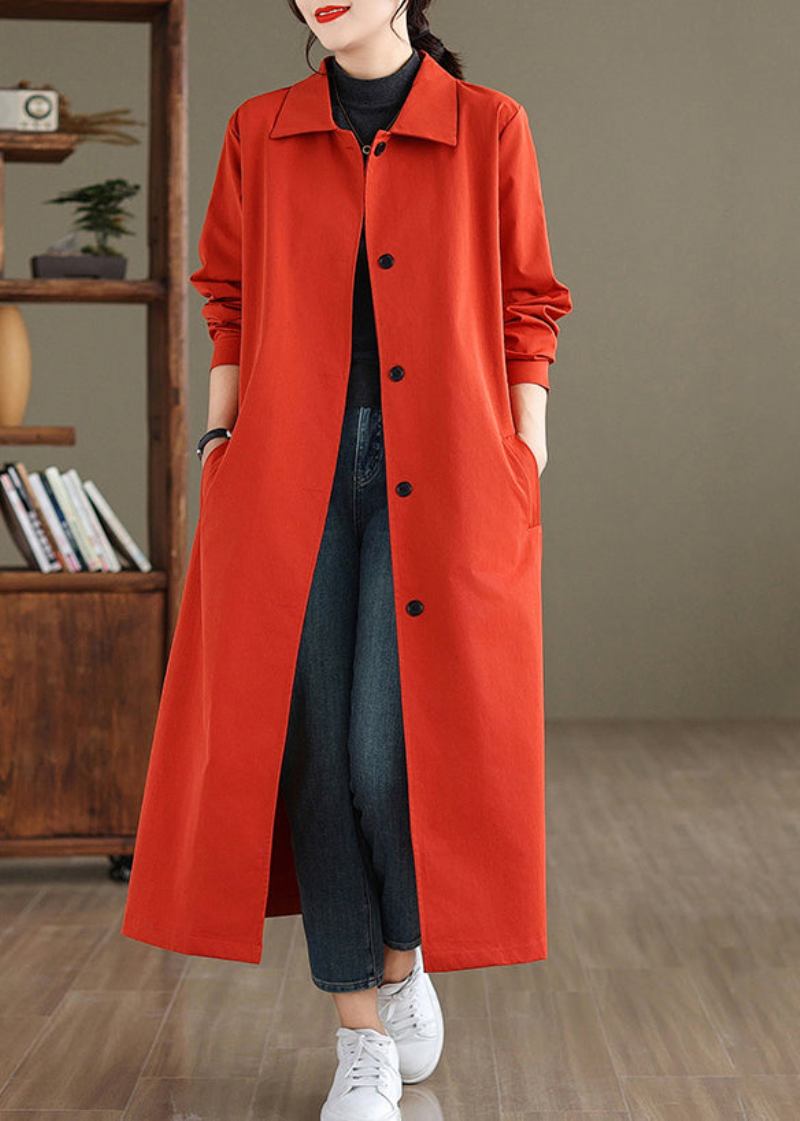 Eleganter Roter Peter Pan Kragen Knopf Baumwolle Trenchcoat Frühling - Damen-Trenchcoats