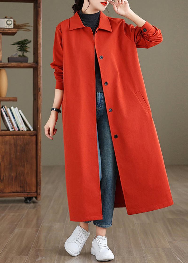 Eleganter Roter Peter Pan Kragen Knopf Baumwolle Trenchcoat Frühling - Damen-Trenchcoats