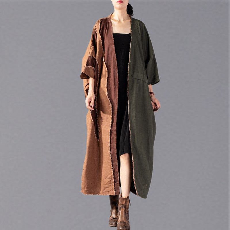 Feine Armee Grün Mantel Übergroßen Patchwork Trenchcoat Mode Kordelzug Jacken - Damen-Trenchcoats