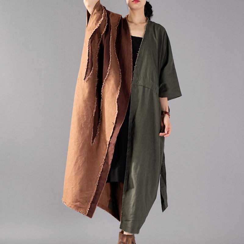 Feine Armee Grün Mantel Übergroßen Patchwork Trenchcoat Mode Kordelzug Jacken - Damen-Trenchcoats