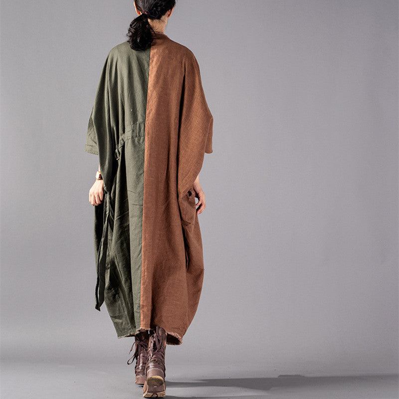 Feine Armee Grün Mantel Übergroßen Patchwork Trenchcoat Mode Kordelzug Jacken - Damen-Trenchcoats