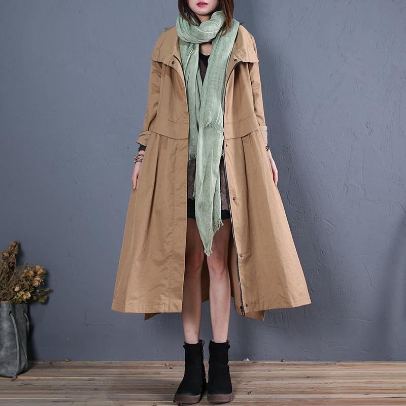 Feine Plus Größe Lange Mäntel Herbst Outwear Khaki Seite Öffnen - Damen-Trenchcoats