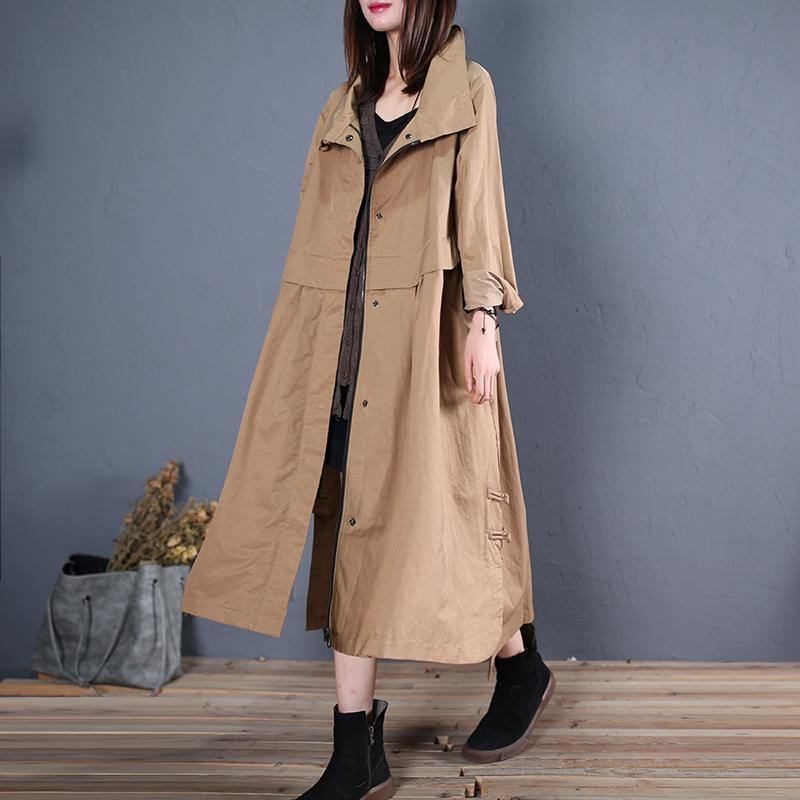 Feine Plus Größe Lange Mäntel Herbst Outwear Khaki Seite Öffnen - Damen-Trenchcoats