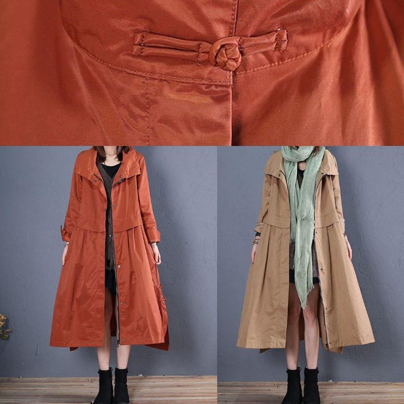 Feine Plus Größe Lange Mäntel Herbst Outwear Khaki Seite Öffnen - Damen-Trenchcoats