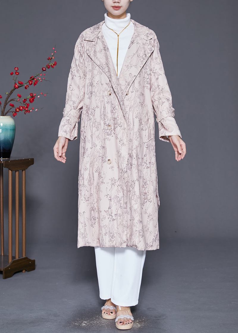 Feiner Beigefarbener Print Zweireihiger Baumwoll-trenchcoat Für Den Herbst - Damen-Trenchcoats