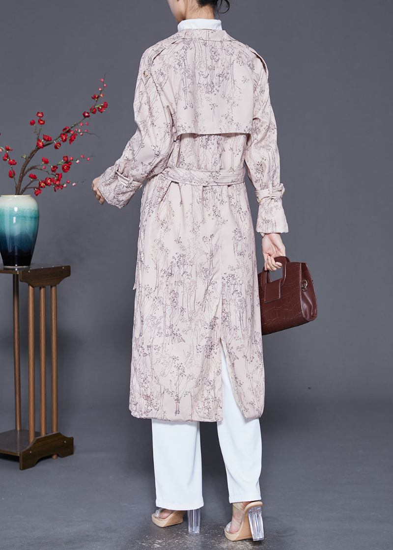 Feiner Beigefarbener Print Zweireihiger Baumwoll-trenchcoat Für Den Herbst - Damen-Trenchcoats