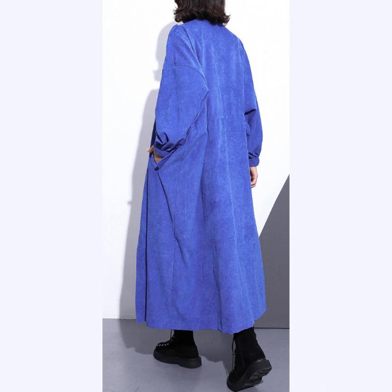 Feiner Blauer Langer Mantel In Übergröße Trenchcoat Mit Reißverschluss Und Langen Ärmeln Und Taschen Weite Lange Mäntel - Leopard