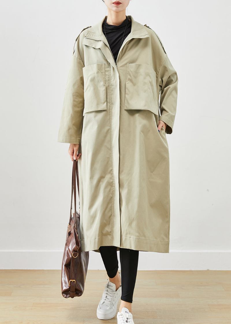 Französisch Beige Übergroßen Großen Taschen Baumwolle Mantel Outwear Herbst - Damen-Trenchcoats