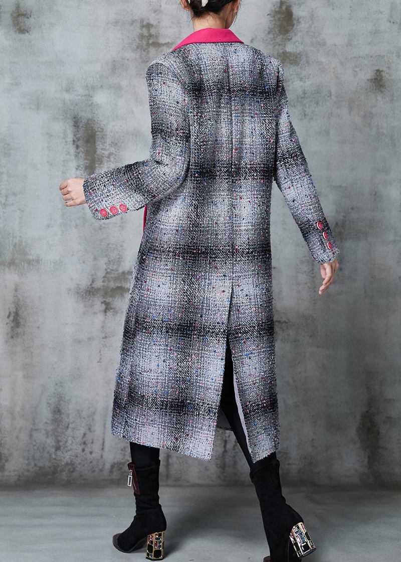 Französisch Grau Plaid Patchwork Wollmäntel Frühling - Damen-Trenchcoats