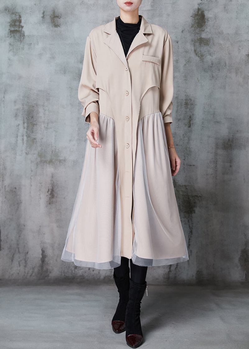 Französisch Khaki Kerb Kragen Patchwork Tüll Baumwolle Trenchcoat Frühling - Damen-Trenchcoats