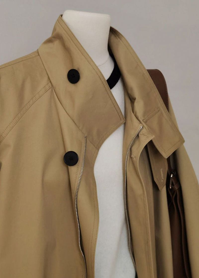 Französisch Khaki Peter Pan Kragen Reißverschluss Patchwork Trenchcoats Langarm - Damen-Trenchcoats