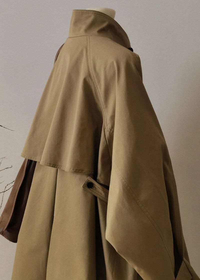 Französisch Khaki Peter Pan Kragen Reißverschluss Patchwork Trenchcoats Langarm - Damen-Trenchcoats