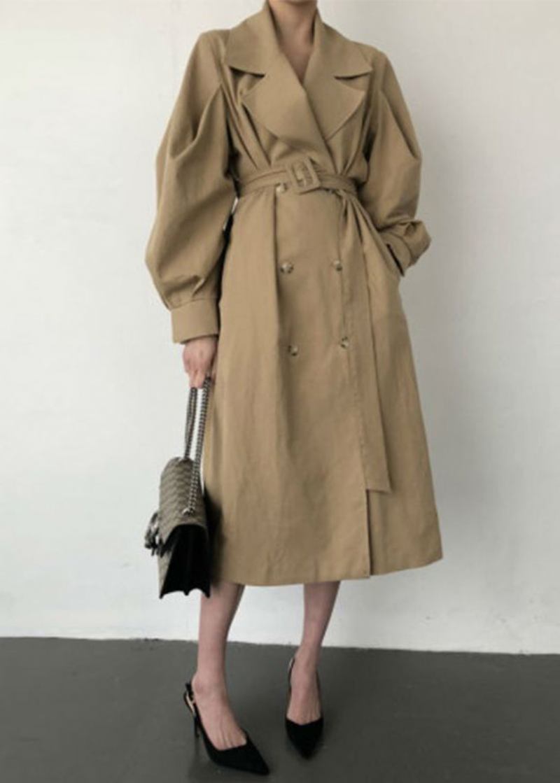 Französisch Khaki Übergroße Zweireiher Baumwolle Trenchcoats Frühling