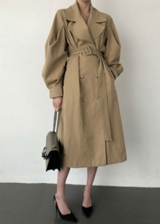 Französisch Khaki Übergroße Zweireiher Baumwolle Trenchcoats Frühling