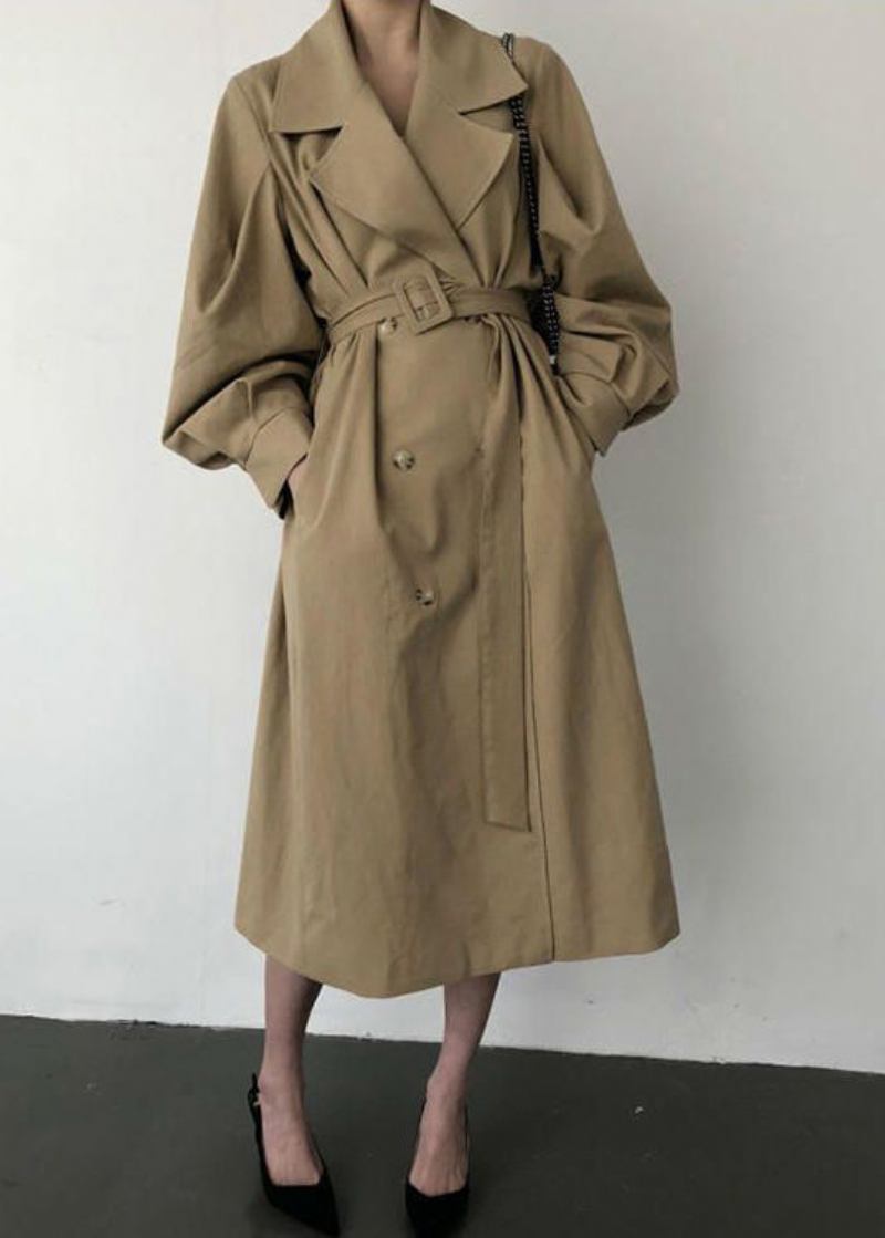 Französisch Khaki Übergroße Zweireiher Baumwolle Trenchcoats Frühling - Damen-Trenchcoats