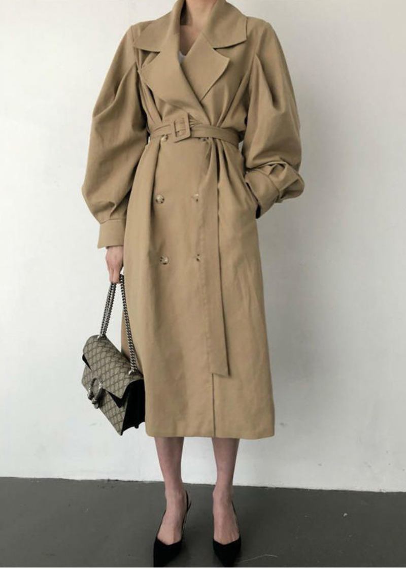 Französisch Khaki Übergroße Zweireiher Baumwolle Trenchcoats Frühling - Damen-Trenchcoats