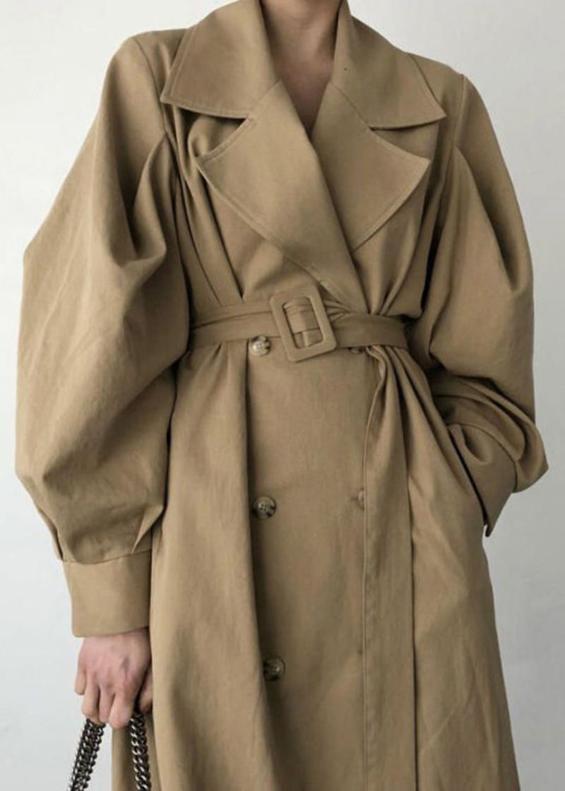 Französisch Khaki Übergroße Zweireiher Baumwolle Trenchcoats Frühling - Damen-Trenchcoats